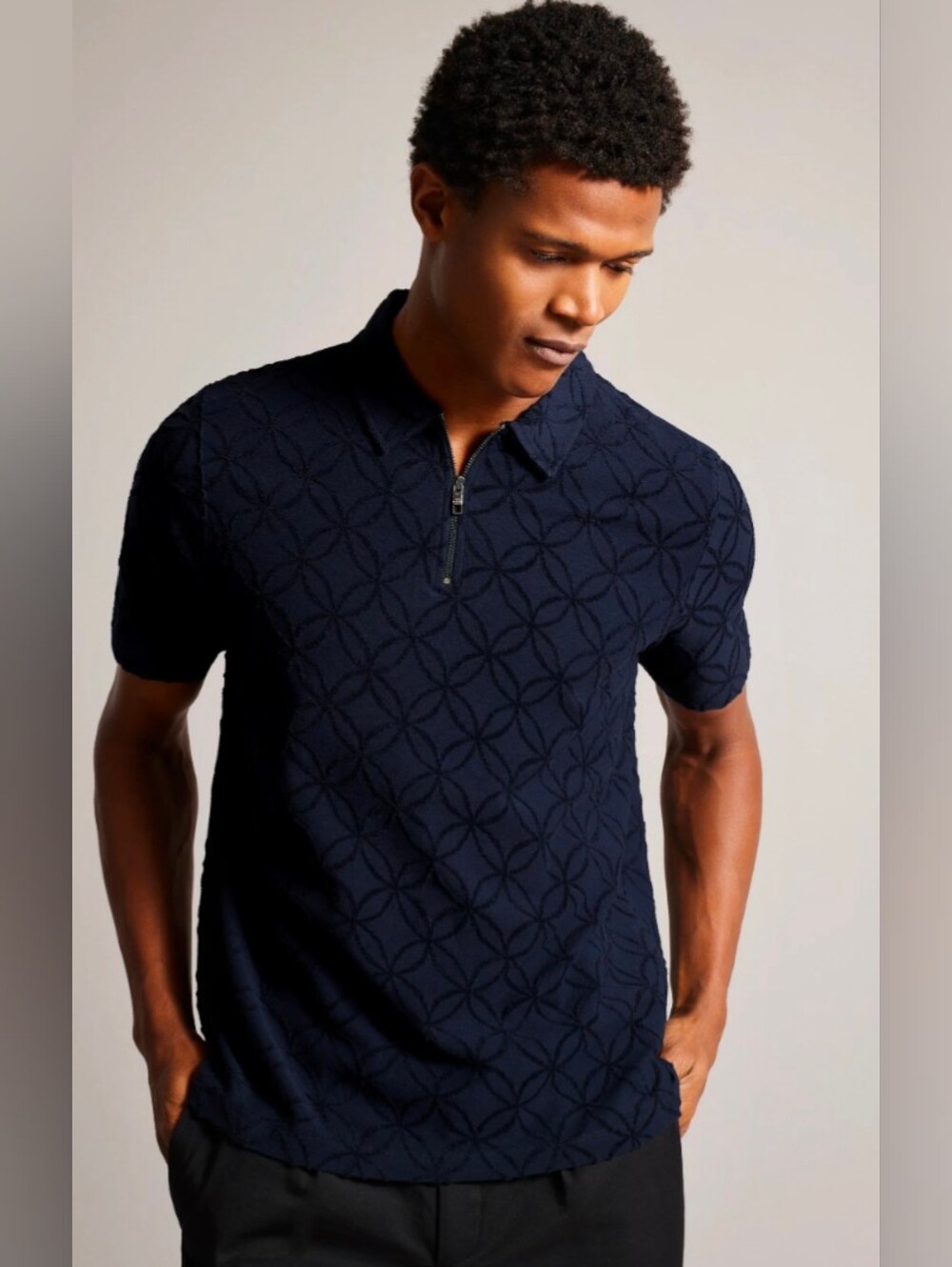 Ted Baker Maroc Zip Polo Shirt Navy Blue Sz.5 XL